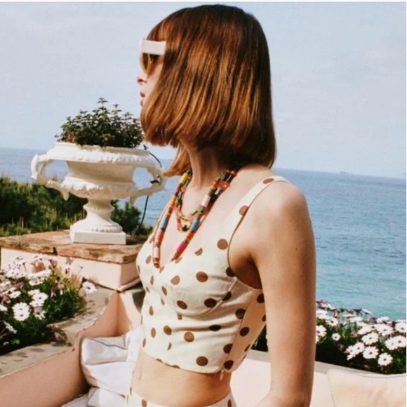 Zara | Tops | Nwt Zara Polka Dot Crop Top Sweetheart Neck Cream Brown  Blogger Summer Size S | Poshmark